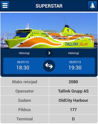 A smartphone app shows the ships visiting Port of Tallinn